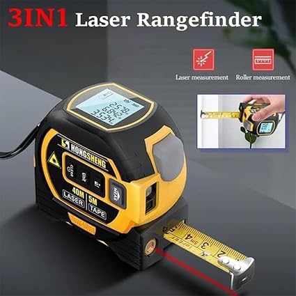 Misuratore di distanza laser a infrarossi MeasurinSight 3 in 1, misuratore di distanza digitale 3 in 1 con display LCD, strumento di misurazione del nastro laser per distanza, area e volume (colore: giallo,