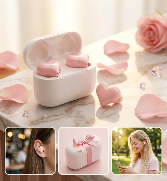 Auricolari Wireless | Cuffie a Forma di Cuore con Suono Stereo | Autonomia 8 Ore, Cuffie Impermeabili con Cancellazione Rumore e Controllo Touch LED Senza Fili | Per Donne Adulti Musica Video