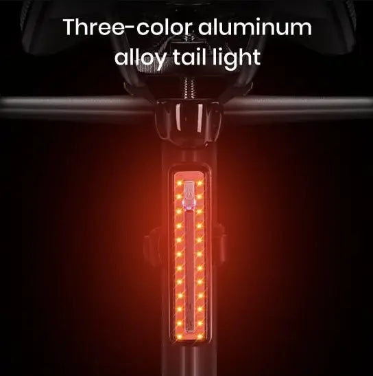 Fanale posteriore per bicicletta a 3 colori con 7 modalità di illuminazione, lampada posteriore a LED impermeabile ricaricabile tramite USB, avviso di sicurezza per parti di bici, segnale di svolta girevole a 360 gradi