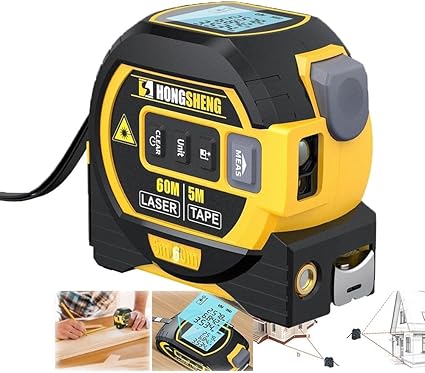 Misuratore di distanza laser a infrarossi MeasurinSight 3 in 1, misuratore di distanza digitale 3 in 1 con display LCD, strumento di misurazione del nastro laser per distanza, area e volume (colore: giallo,