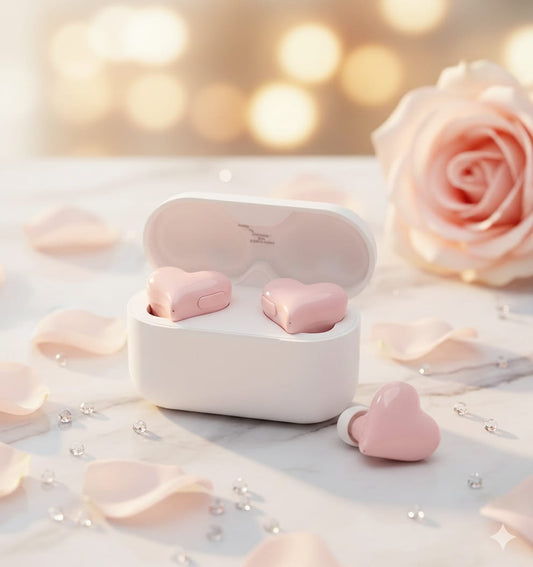 Auricolari Wireless | Cuffie a Forma di Cuore con Suono Stereo | Autonomia 8 Ore, Cuffie Impermeabili con Cancellazione Rumore e Controllo Touch LED Senza Fili | Per Donne Adulti Musica Video
